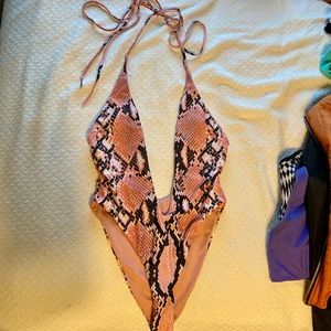 Pink snake skin one piece bathing suit
